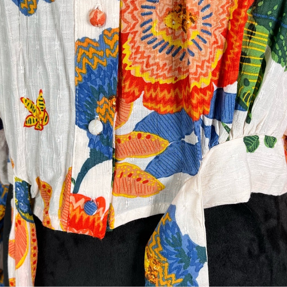 Nicole Miller Floral Boho Top Cream Orange Puff Sleeve Cottagecore Tropical - Picture 14 of 17